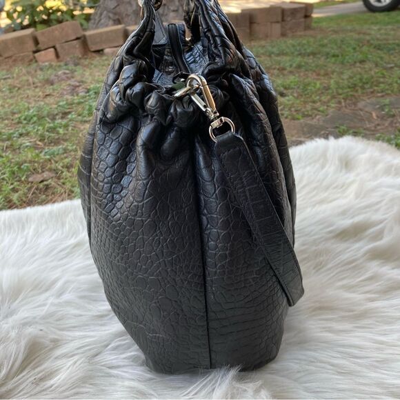 MICHAEL KORS Black Croc Embossed Chain Tote Shoulder Bag Bedford Selma Raven - Picture 4 of 11